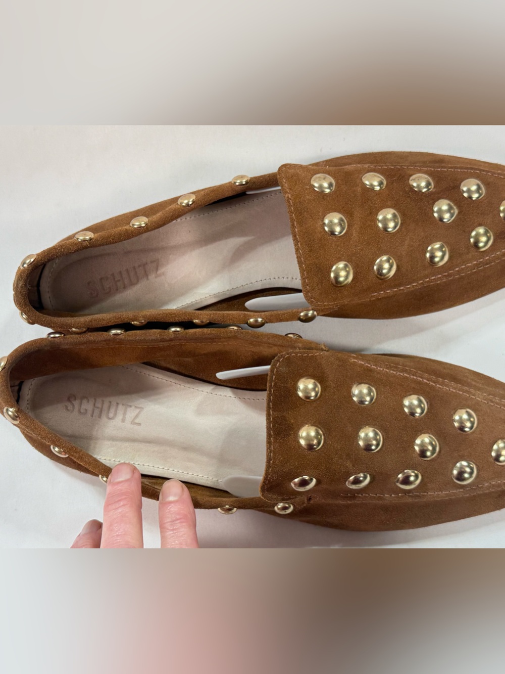 SCHUTZ Brown Suede LAURIE Studded Loafers size 10 - Picture 7 of 8